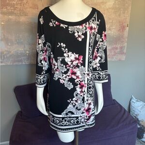 White House Black Market Graphic Black Pink and White Tunic Mini Dress size XL